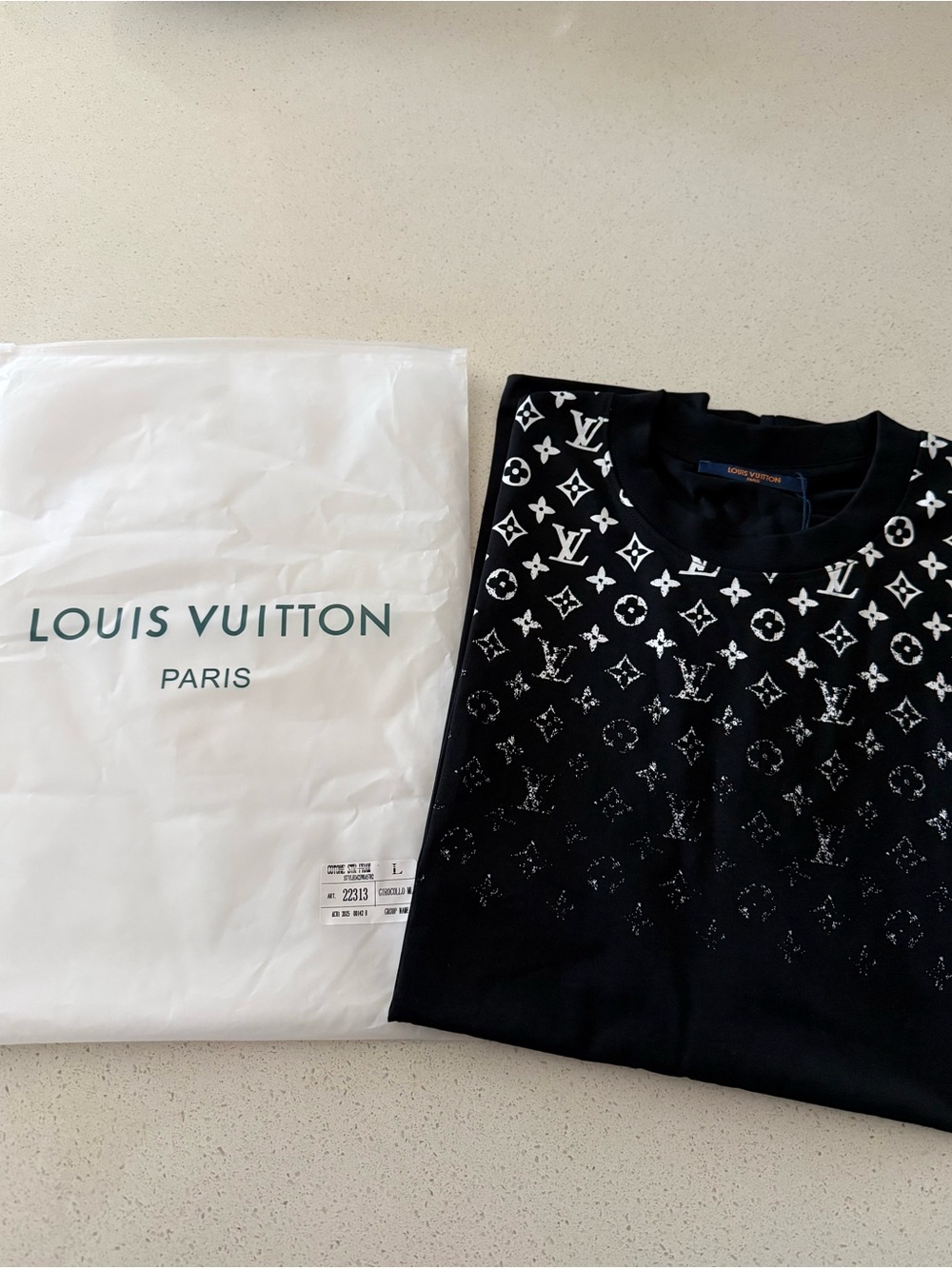 Louis Vuitton Black and White Monogram Tee with Orange Label